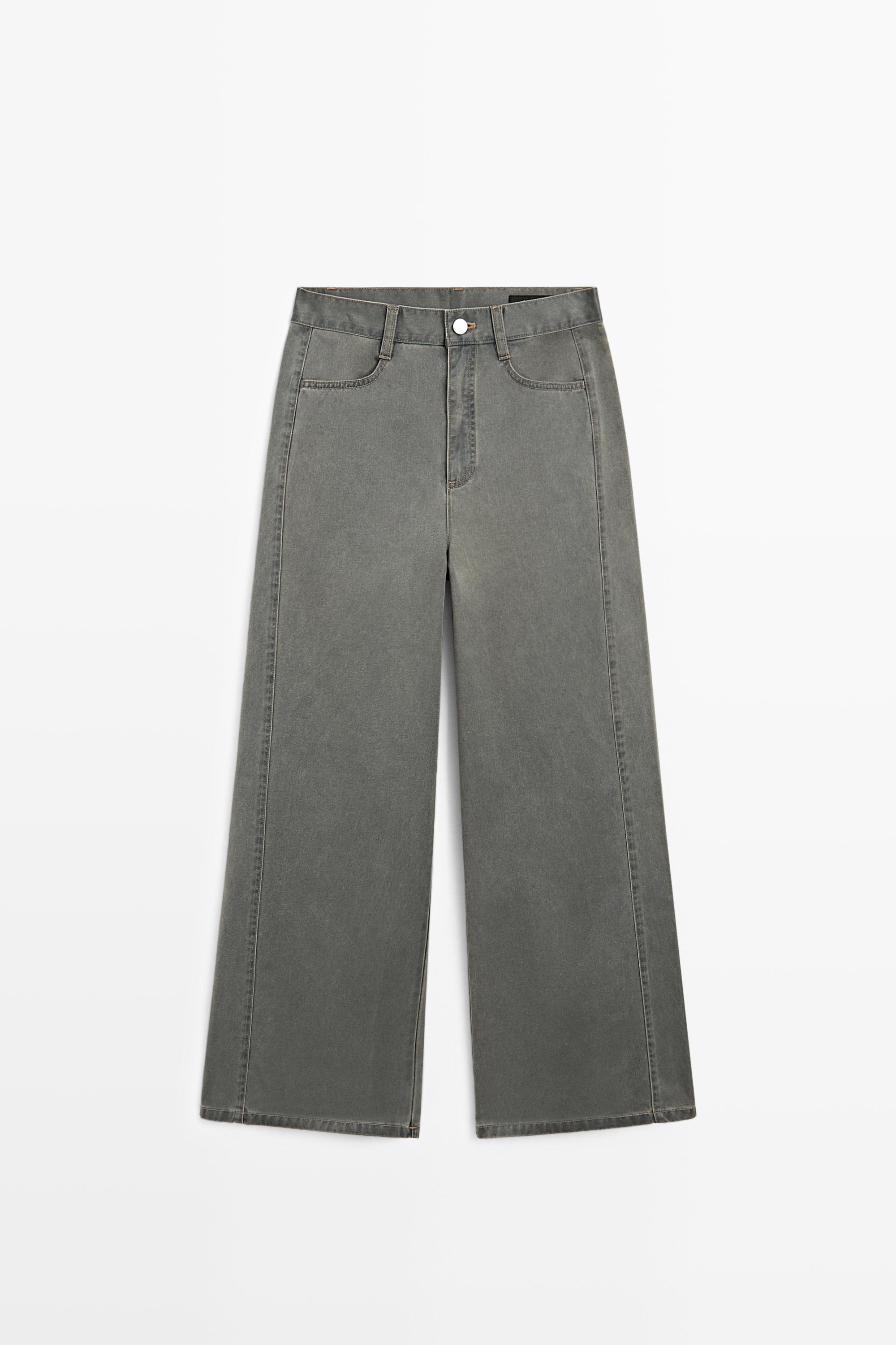 Wide-leg cotton jeans with denim detail
